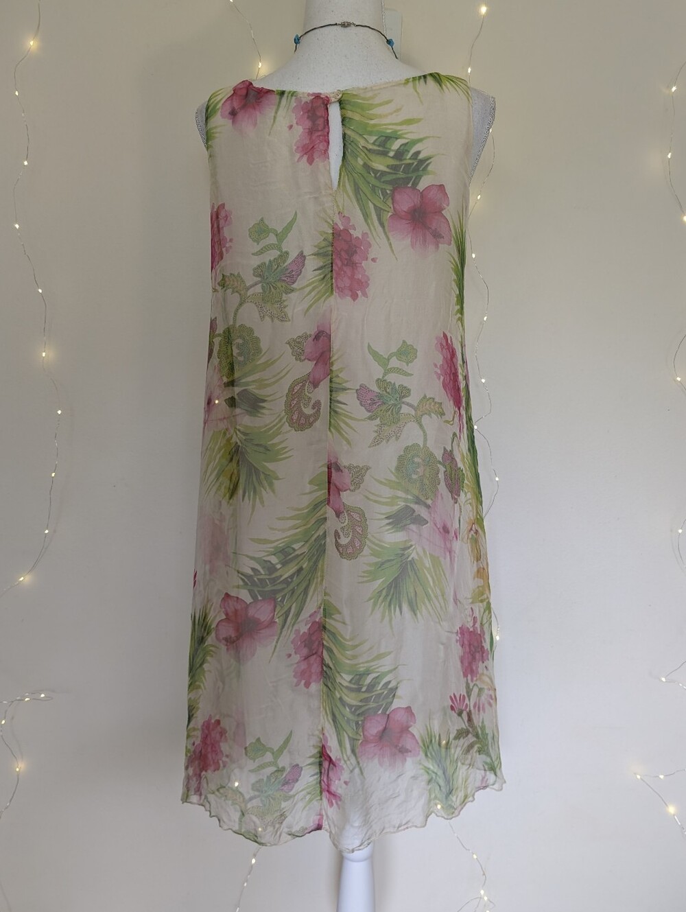 Silk Tropical Print Dress - Vacation Summer Wear - Picture 6 of 12